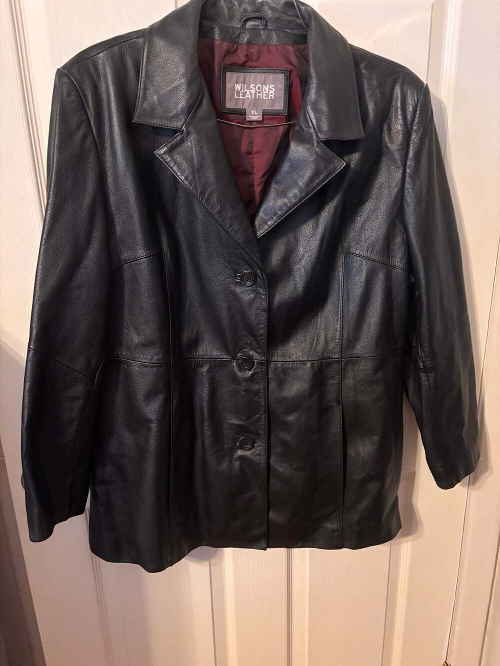 Wilsons Leather Black Genuine Leather Button Front Blazer Jacket Size XL